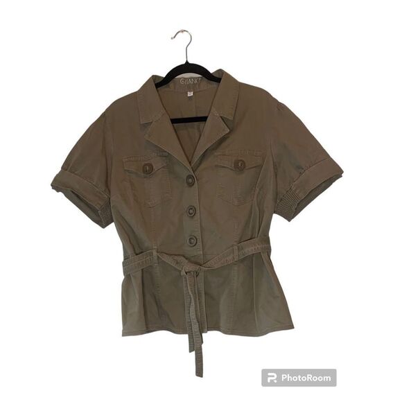 Gitano Tops - Gitano Women's Taupe Short Sleeve Button Front Belted Blouse Size 20W